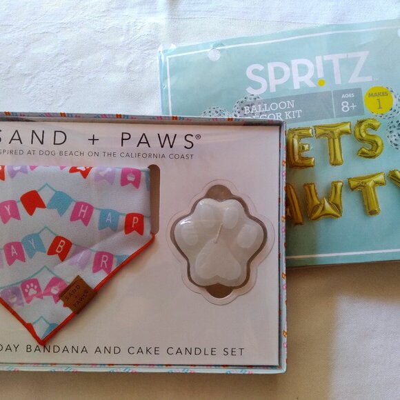 DOG BIRTHDAY PARTY 2 PC SET BANDANA CANDLE BALLOONS CELEBRATE YOUR PET ADOPTION - Picture 8 of 8